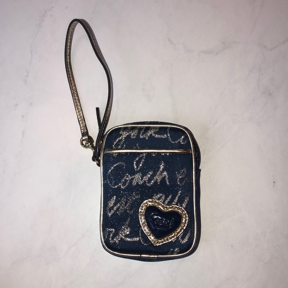 Navy and gold Coach small wristband wallet
